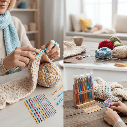 MARI - Premium 14 - Piece Aluminium Crochet Hook Set – 2.0mm to 10.0mm | Color - Coded Ergonomic Knitting & Crochet Needles for Yarn, Wool & Thread | Lightweight, Smooth & Anti - Slip Grip | Craft & DIY Tools for Beginners & Expert - Mariyarns