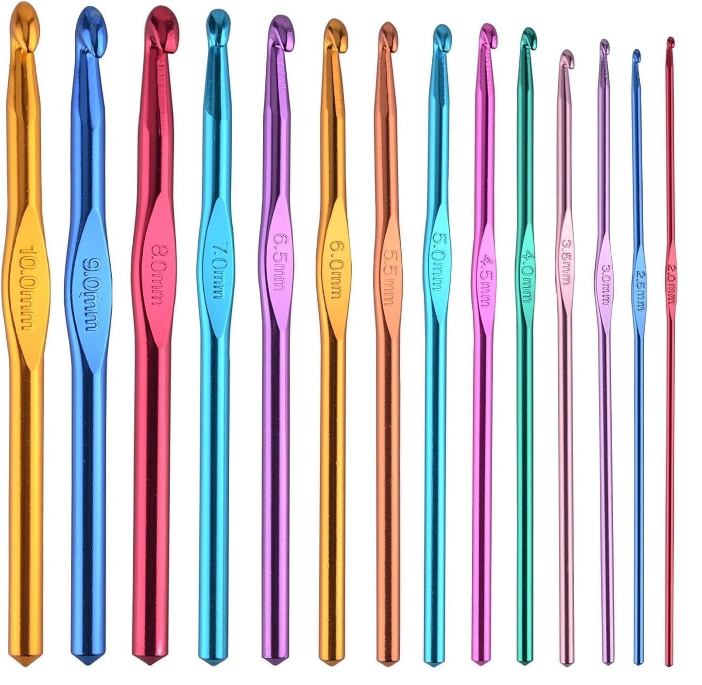 MARI - Premium 14 - Piece Aluminium Crochet Hook Set – 2.0mm to 10.0mm | Color - Coded Ergonomic Knitting & Crochet Needles for Yarn, Wool & Thread | Lightweight, Smooth & Anti - Slip Grip | Craft & DIY Tools for Beginners & Expert - Mariyarns