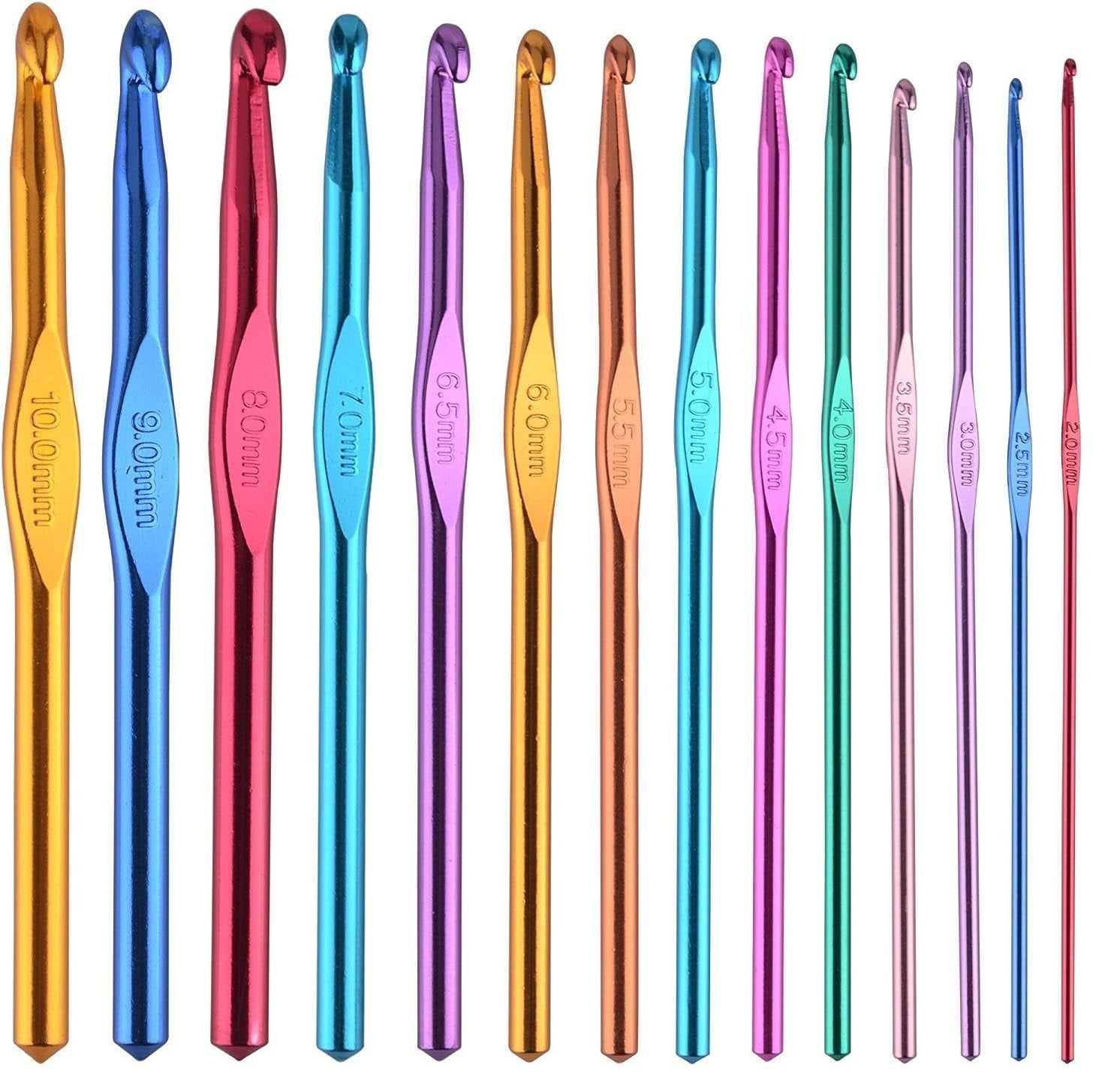 MARI - Premium 14 - Piece Aluminium Crochet Hook Set – 2.0mm to 10.0mm | Color - Coded Ergonomic Knitting & Crochet Needles for Yarn, Wool & Thread | Lightweight, Smooth & Anti - Slip Grip | Craft & DIY Tools for Beginners & Expert - Mariyarns