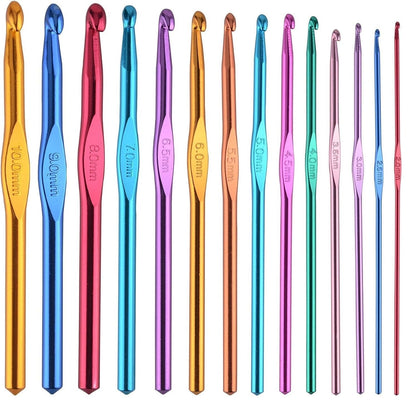 MARI - Premium 14 - Piece Aluminium Crochet Hook Set – 2.0mm to 10.0mm | Color - Coded Ergonomic Knitting & Crochet Needles for Yarn, Wool & Thread | Lightweight, Smooth & Anti - Slip Grip | Craft & DIY Tools for Beginners & Expert - Mariyarns